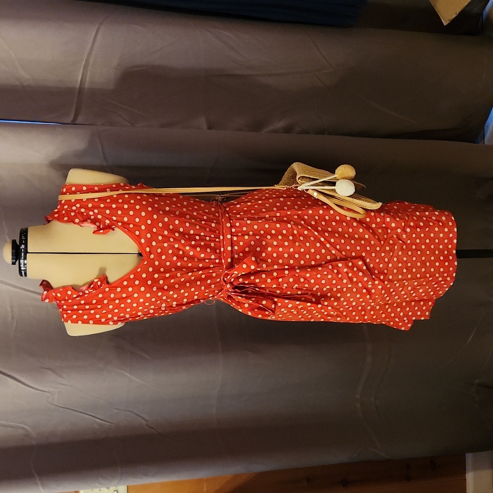 Red dress with cream polka-dots